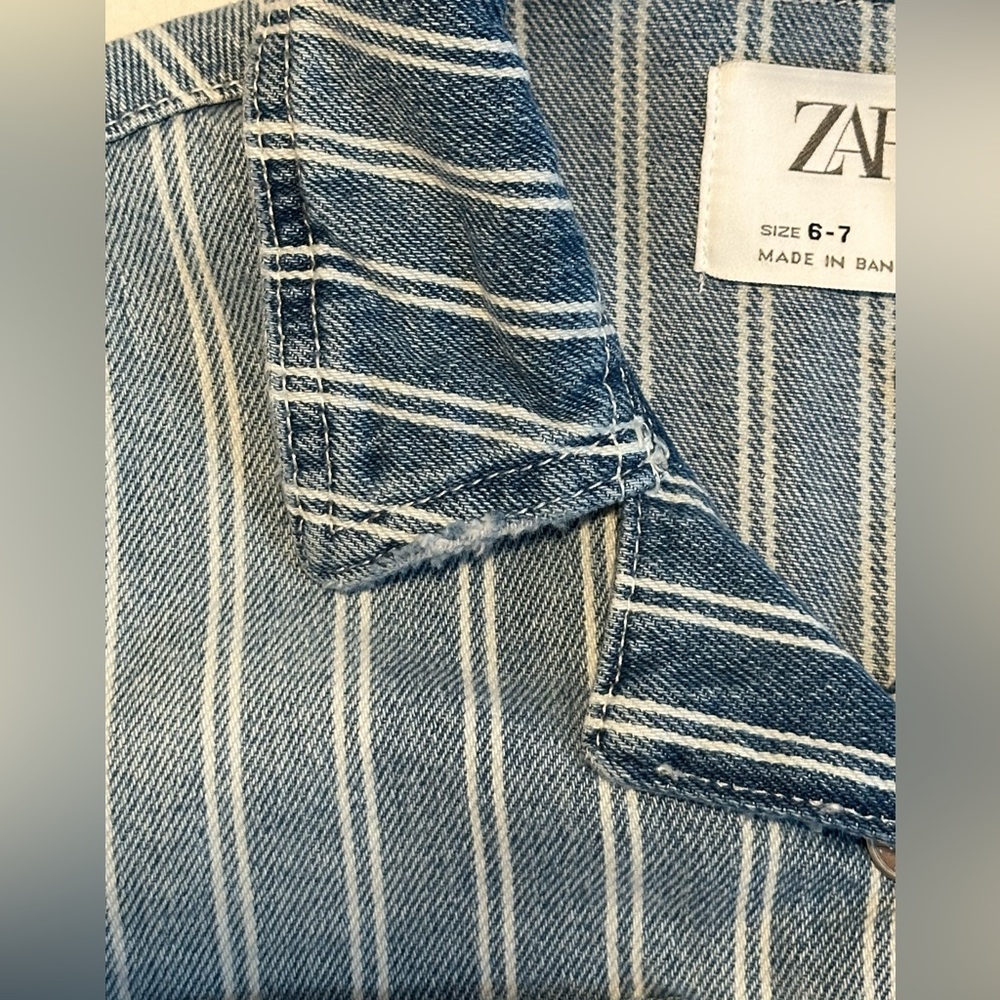 NWT Zara Stripe Denim Crop Jacket - Kids Size 6-7 - Picture 7 of 12